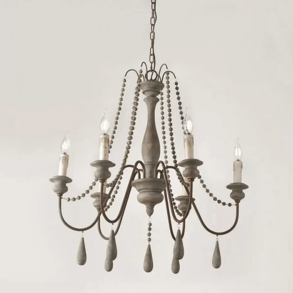 Chandelier Wooden Bead French Country Candle Style - Picture 7 of 13